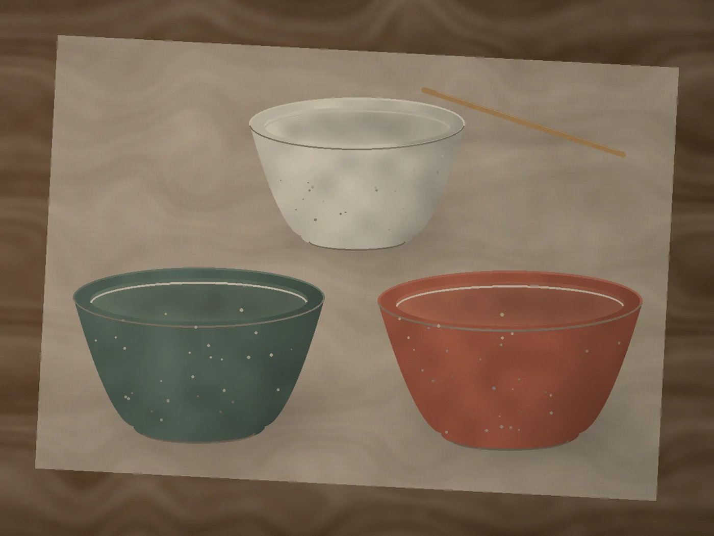 茶の時間を思わせる落ち着いた色の茶碗と小さな器